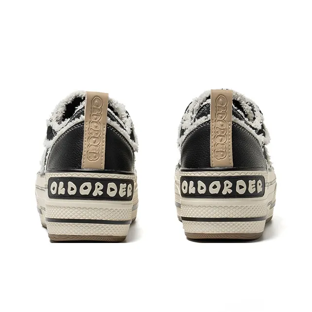 OLD ORDER Abrasion Resistant Height Increasing Low Top Canvas Shoes Unisex Black-3