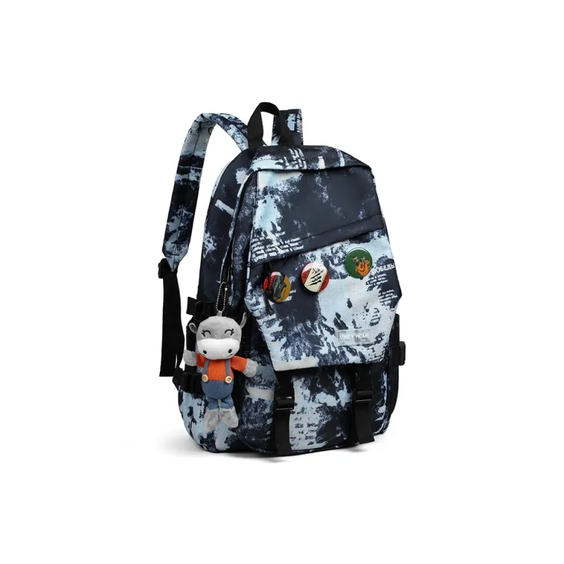 VINEY Fabric Backpack Large Size Unisex Black With Blue/blue-3