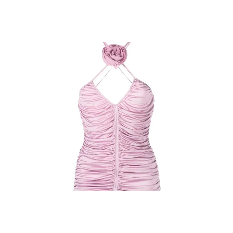 Blumarine Rose-Detailed Halterneck Ruched Mini Dress-4