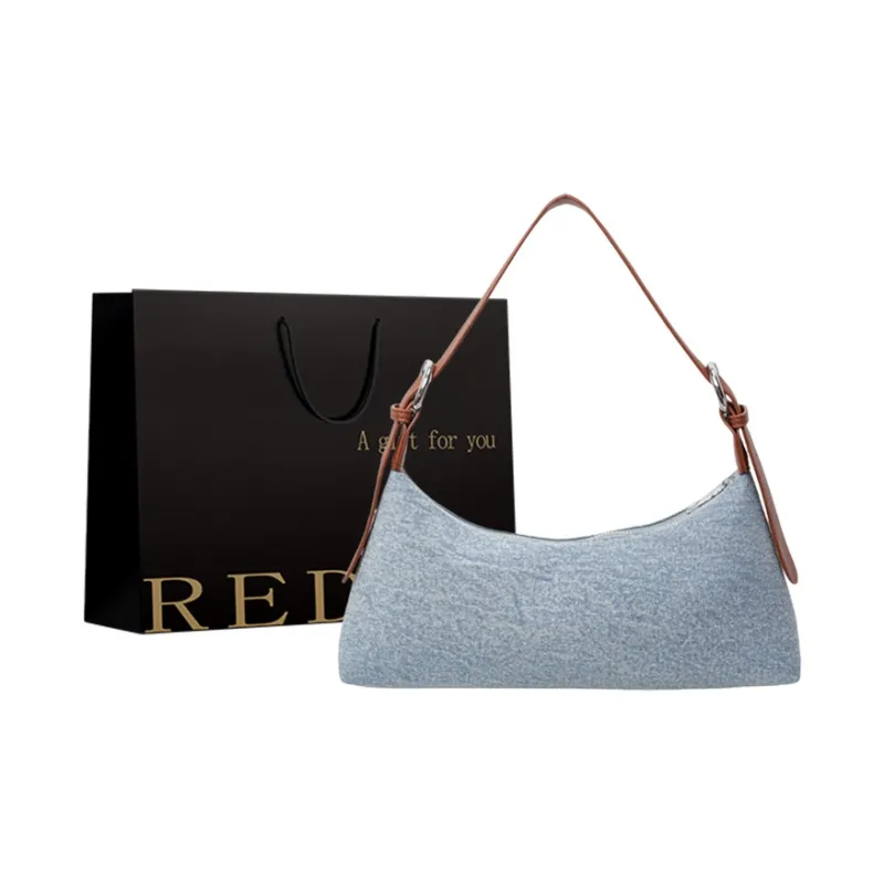 REDOO Denim Shoulder Bag Women's Light Blue/Dark Blue/Dark Tea-0