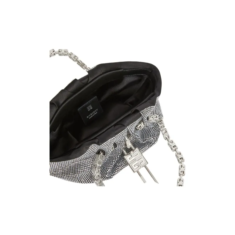 Givenchy Kenny Ruffled Satin One Shoulder Handbag Mini Women's Silver-3