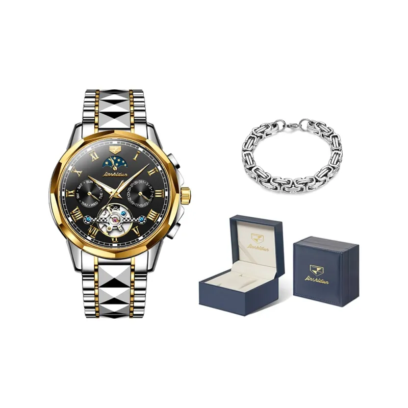 Jin Shi Dun Mechanical Movement Stainless Steel Watchband Watch Men's Watches White Dial-13
