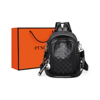 PT'SON Cow Leather Backpack Regular Women's Black/Ecru