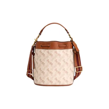COACH Field Artificial Leather Bucket Bag, Shoulder Bag, Crossbody Bag, Handbag Medium Size Women's Chalk White & Brown