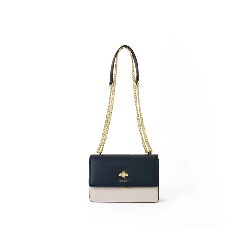 PIERRE CARDIN Cow Leather Shoulder Bag Women's Dark Blue/Ecru-2