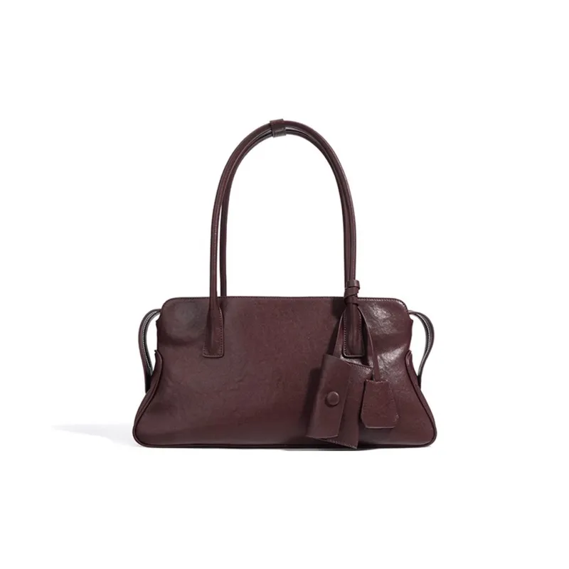 ROBERTA DI CAMERINO Vegetable Tanned Genuine Leather Shoulder Bag Women's Black/Dark Red-4