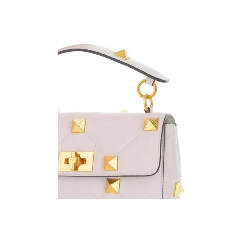Valentino Roman Stud Grained Calfskin Portable Crossbody Bag Shoulder Bag Medium Size Women's White-5