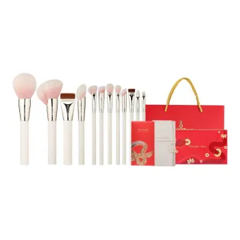 Texamo Rika Floral Round Lotus Dan Color Makeup Brush Set 12 Pcs, Ultra Soft Animal Fur Makeup Tool