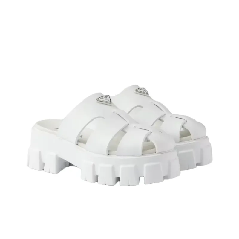 PRADA Monolith Closed Toe Slippers 5.5cm Women's White-2