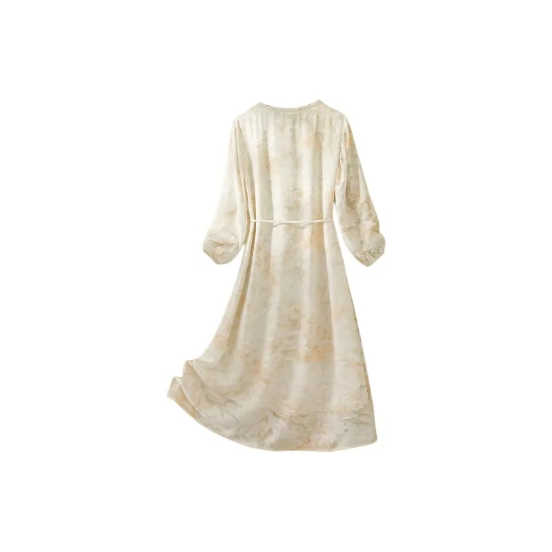 IHIMI Long Sleeved Dress Women's Yellow Cream-2