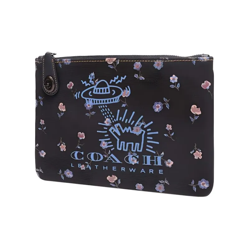 COACH Keith Haring Collaboration Pouch Fabric Wallets Clutches Large Size Women's Black-1