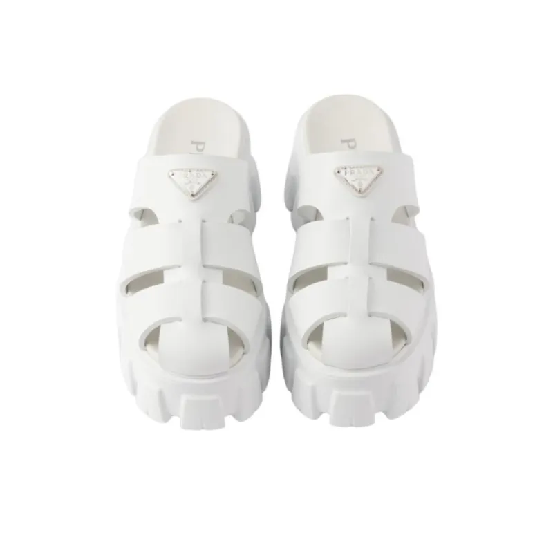 PRADA Monolith Closed Toe Slippers 5.5cm Women's White-5