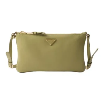 PRADA Leather Clutches Shoulder Bags Women's Light Grass Green