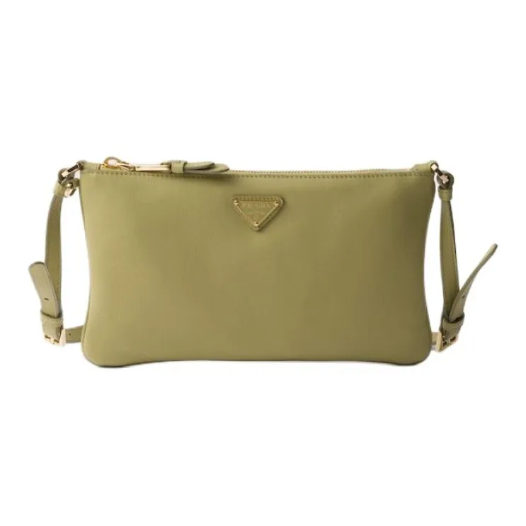 PRADA Leather Clutch Shoulder Bag Women's Light Grass Green-0