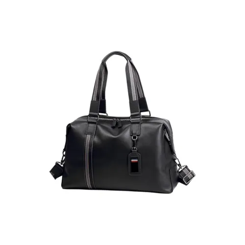 VIHUS Top Grain Cow Leather Handbag Travel Bag Handbag Men's Black