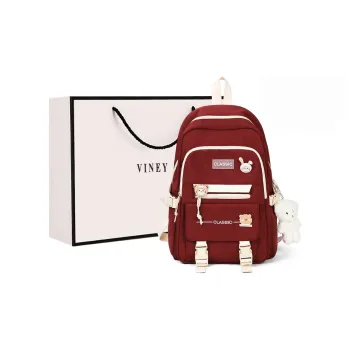 VINEY Nylon Fabric Backpack Regular Unisex Red/White