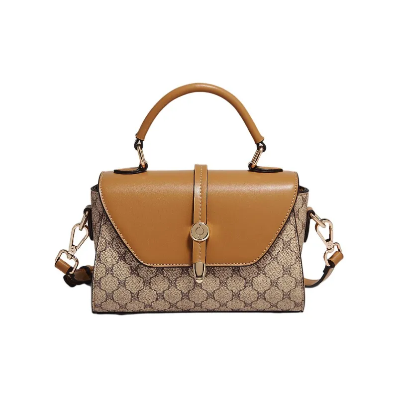 Old Man's Head Synthetic Leather Handbag Women's Khaki-1