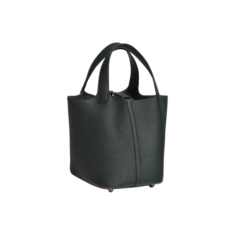 HERMES Picotin Lock Clemence Calfskin Basket Bag Handbag Bucket Bag Unisex 67 Vert Fonce Dark Green-2
