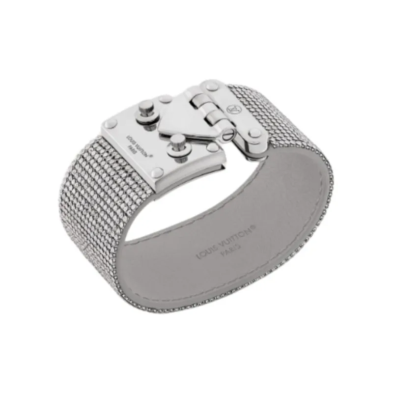 LOUIS VUITTON Cow Leather Metal Parts Rhinestone Bangles Women's Silver-1