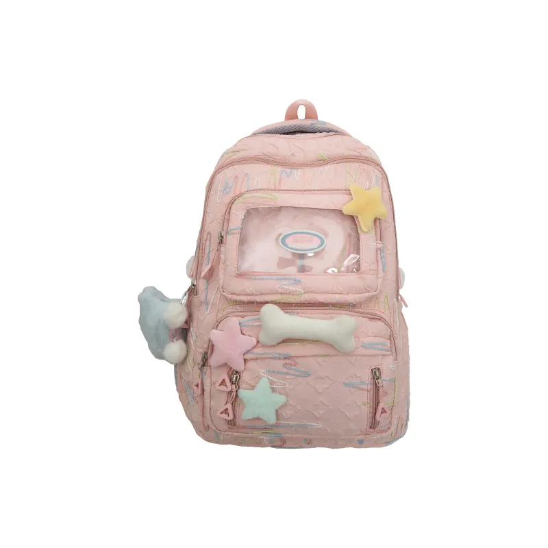 LUVISTRUE Nylon Backpacks Regular Women's White/Pink/Black-14
