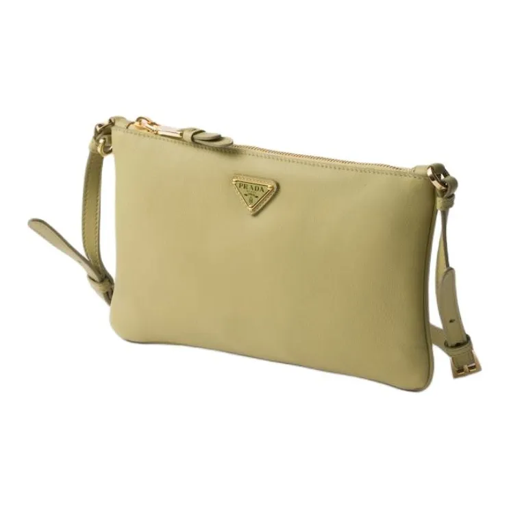 PRADA Leather Clutch Shoulder Bag Women's Light Grass Green-1