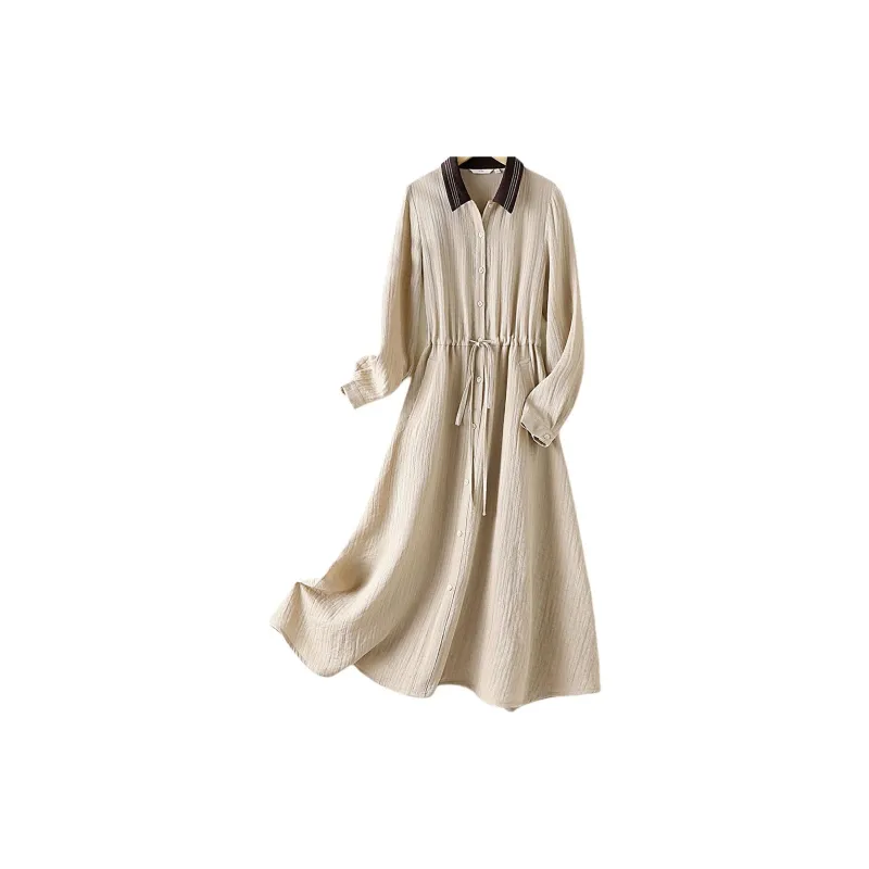 IHIMI Long Sleeved Dress Women's Apricot-1