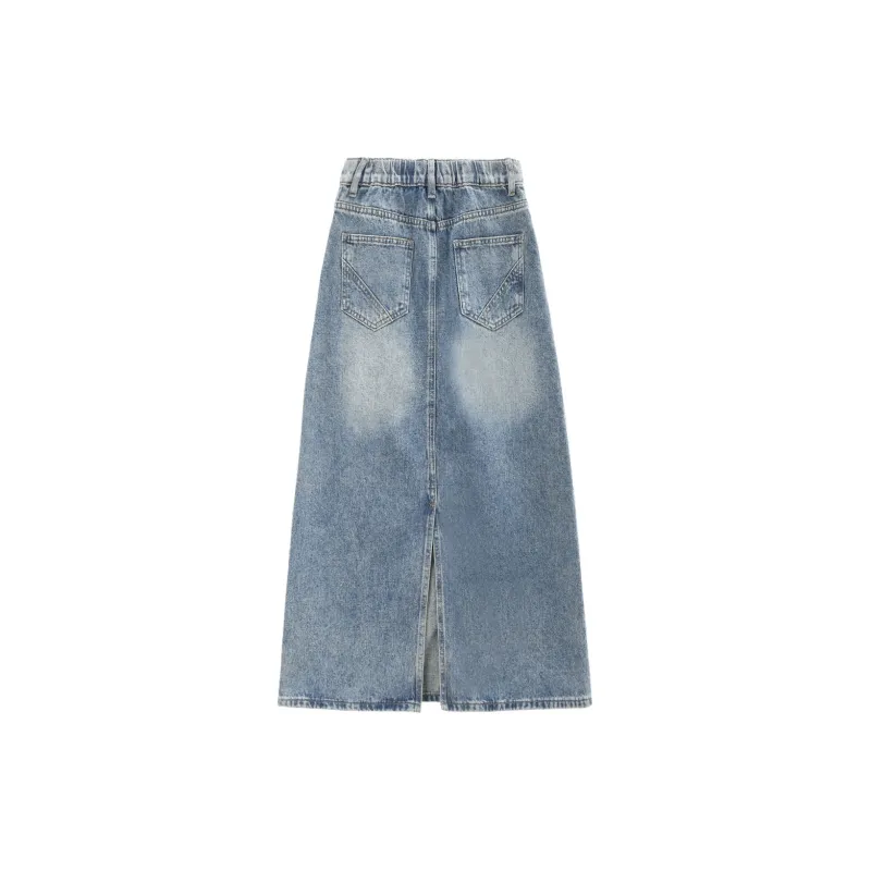 A Paradise For Awakening Casual Long Skirt Women's Vintage Blue-1