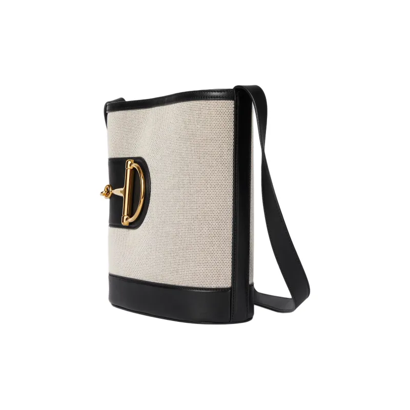 GUCCI Natural Canvas Bucket Bags Crossbody Bag, Shoulder Bag Small Size Women's Gray & Black-2
