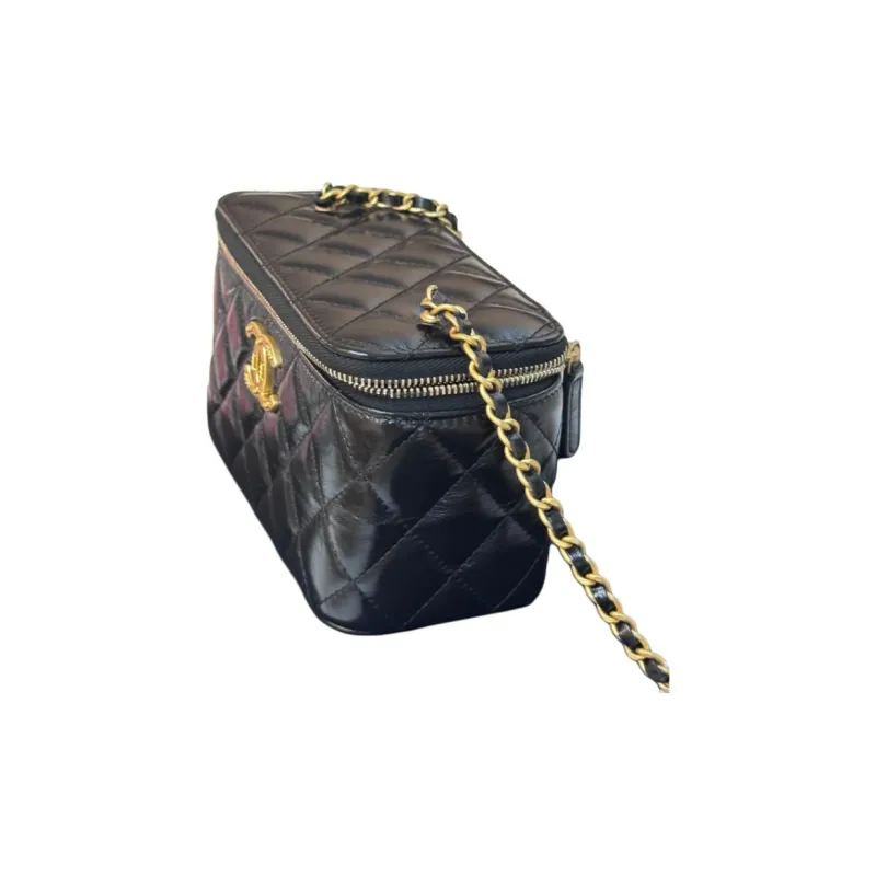 CHANEL Waxed Leather Box Bag, Crossbody Bag, Shoulder Bag Women's Black-2