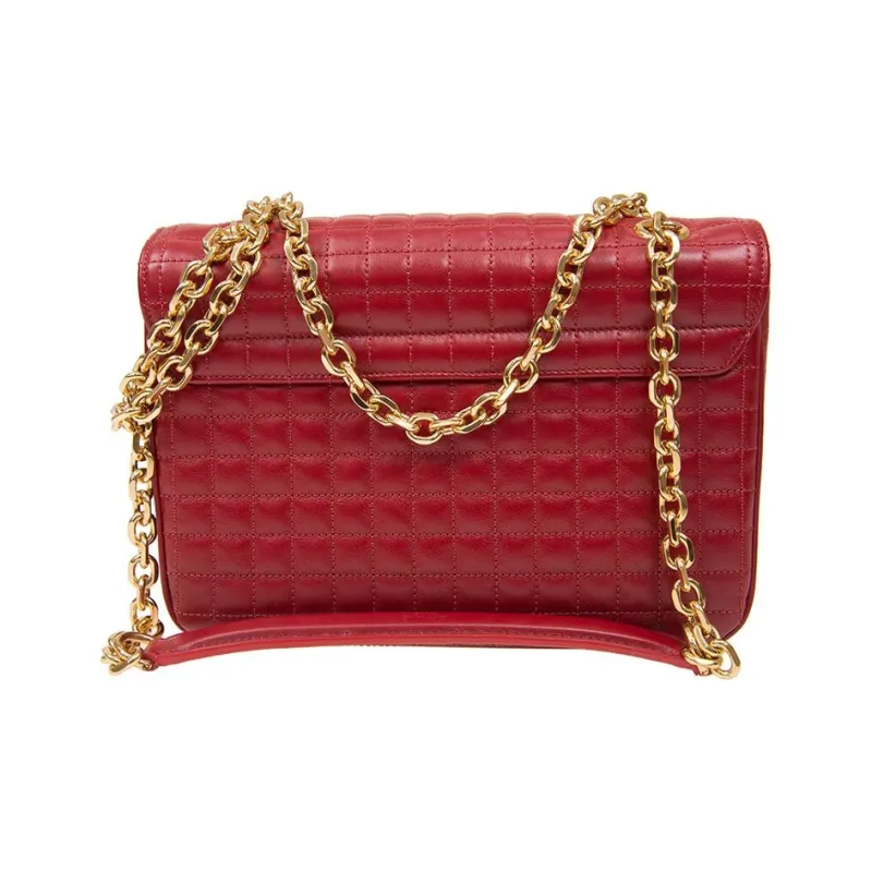 CELINE Cow Leather Shoulder Bag Medium Size Women's Red-2