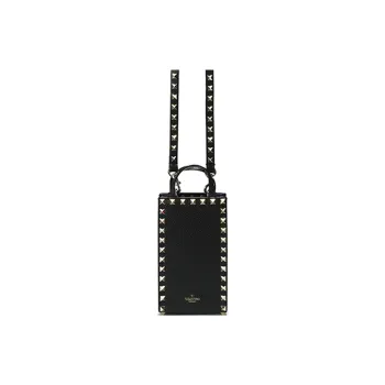 Valentino Leather Cell Phone Pouch Handbag Shoulder Bag Crossbody Bag Women's Black