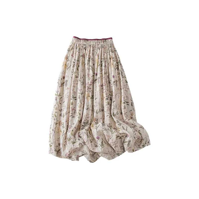 Cypress House Casual Long Skirt Women's Beige Floral-1