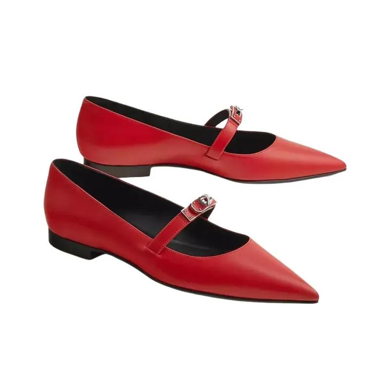 HERMES Kelly Casual Single Shoes Women's Red-2