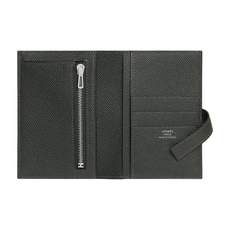 HERMES New H Passant Epsom Calfskin Wallet Unisex 67 Vert Fonce Dark Green-1