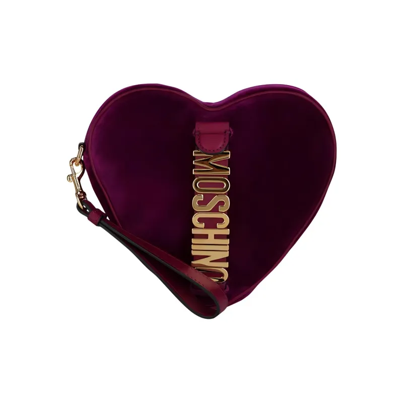MOSCHINO Velvet Heart-Shaped Bag Clutch Women's Violet-0