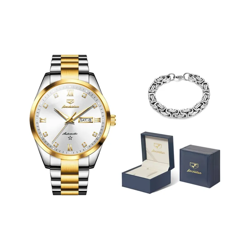 Jin Shi Dun Men's Watch Box Mechanical Movement Stainless Steel Watchband Watch Men's Watches White Dial-10
