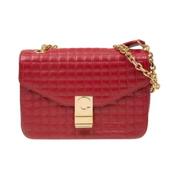 CELINE Cow Leather Shoulder Bag Medium Size Women's Red
