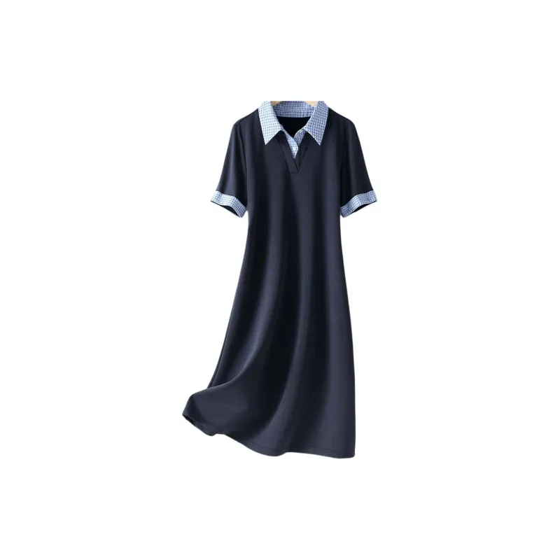 IHIMI Short Sleeved Dress Women's Navy Blue-1