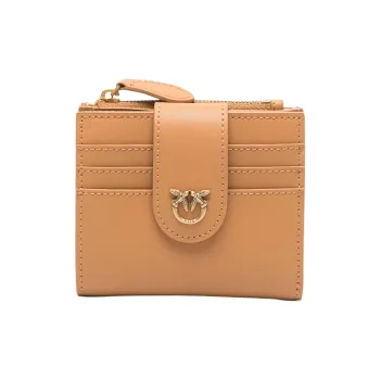 PINKO Love Birds Series Calfskin Wallet Women's Camel Brown