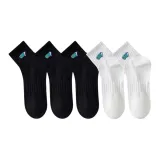 [5 Pack/Embroidery Ankle Socks]3 Pack Black+2 Pack White