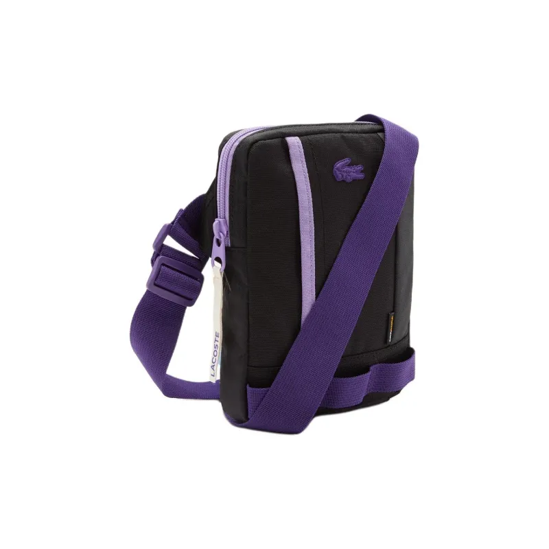 LACOSTE Polyamide Messenger Bag, Shoulder Bag Men's Black & Purple-1