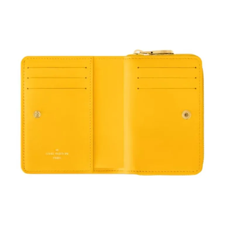 LOUIS VUITTON Sheepskin Wallet Women's Silver Apricot Yellow-4