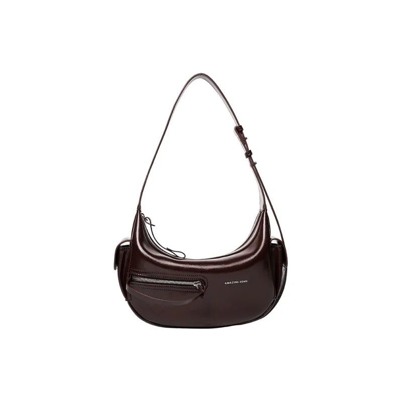 AMAZING SONG Cow Leather Shoulder Bag Crossbody Shoulder Bag Regular Women's Elegant Black/Cream White/Ancora Red-1