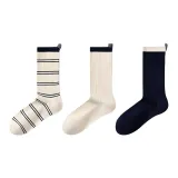 Milk White Stripes+Milk White+Navy Blue[3 Pack]