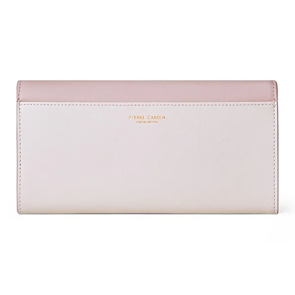 PIERRE CARDIN Cow Leather Card Holder Clutch Long Wallet Women's Ecru & Pink-1