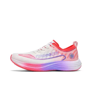 TENSOOZEN Cushioned Slip Resistant Breathable Low Top Carbon Plate Sprint Running Shoes Unisex White Rose Red