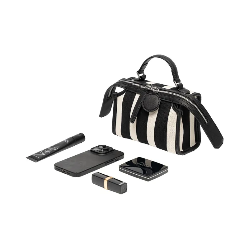 OMI Split Cow Leather Composite Leather With Textile Shoulder Bag Crossbody Bag Handbag Women's Black White Pattern-9