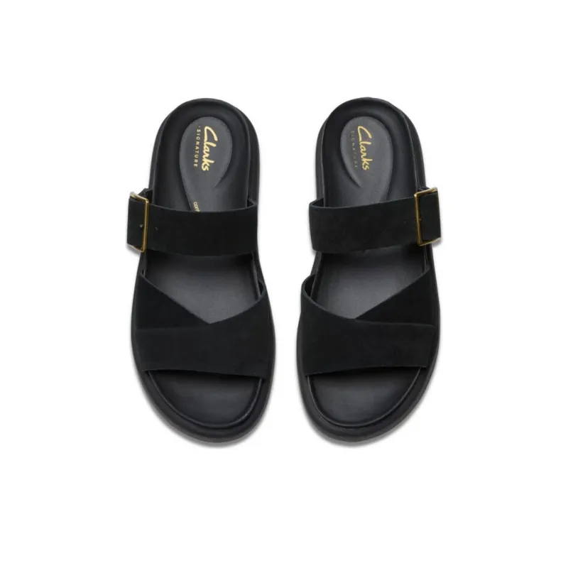 Clarks Rubber Sole Slip Resistant Slide Slippers Women's Black-2