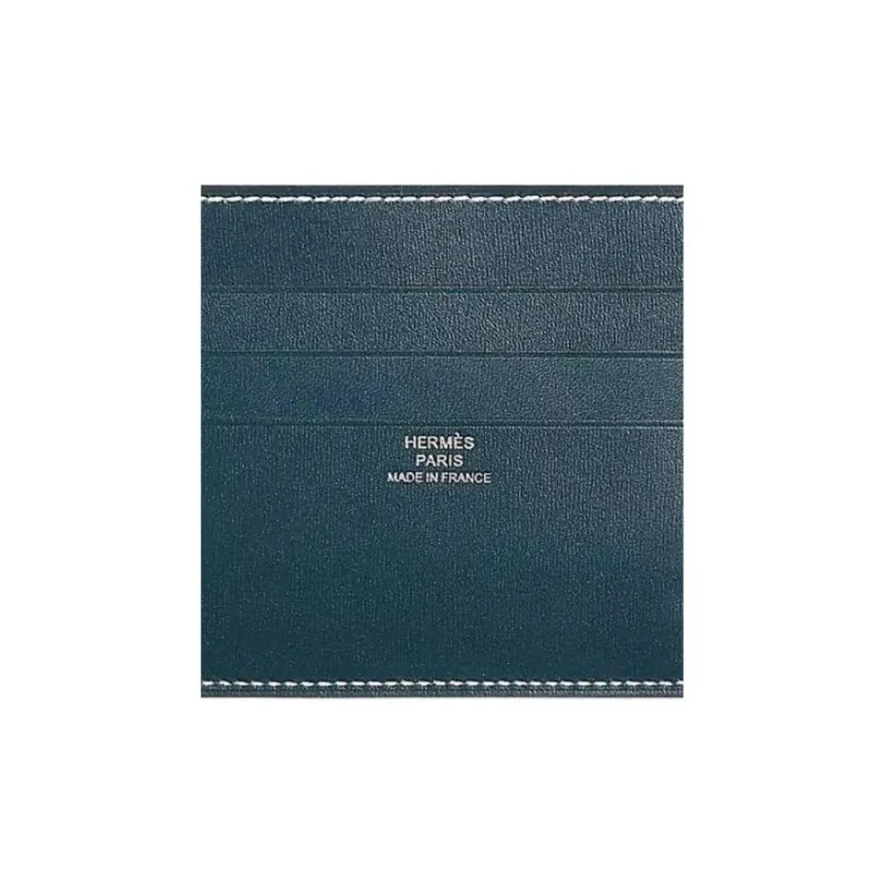 HERMES H Sellier Box Leather Card Holder Women's 7P Bleu De Prusse Prussian Blue-2