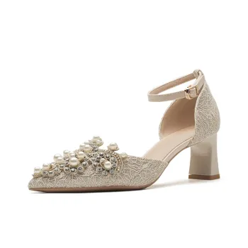 Zubumei Chunky Heel High Heels Women's Champagne